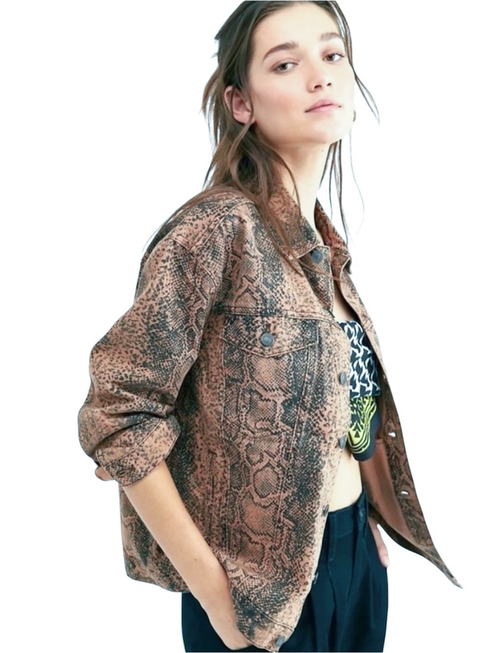 Free People Snakeskin Trucker Jacket